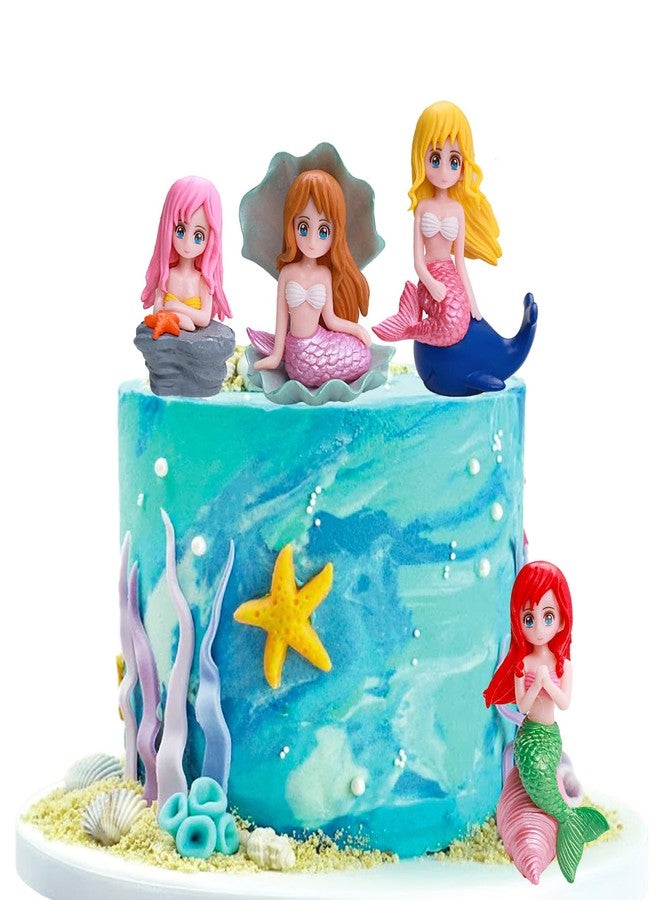 Morofme 4pcs Mermaid Cake Topper, Little Cute Mermaid Doll Figurines, Ocean Birthday Cupcake Topper Mermaids Princess Cake Decorations for Kids Girls Under the Sea Theme Birthday Baby Shower Party - Image 1